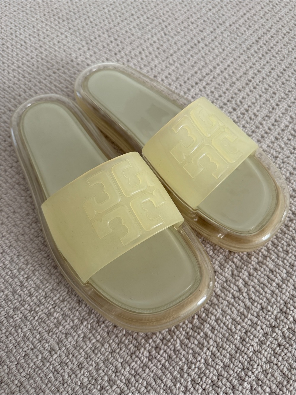 Tory Burch Pale Yellow Jelly Slide Sandals